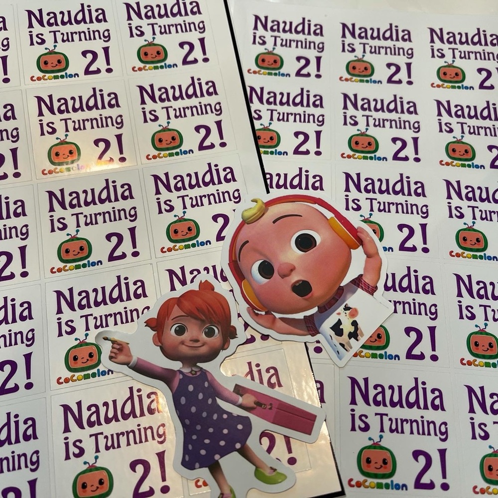 Personalized Cocomelon stickers.